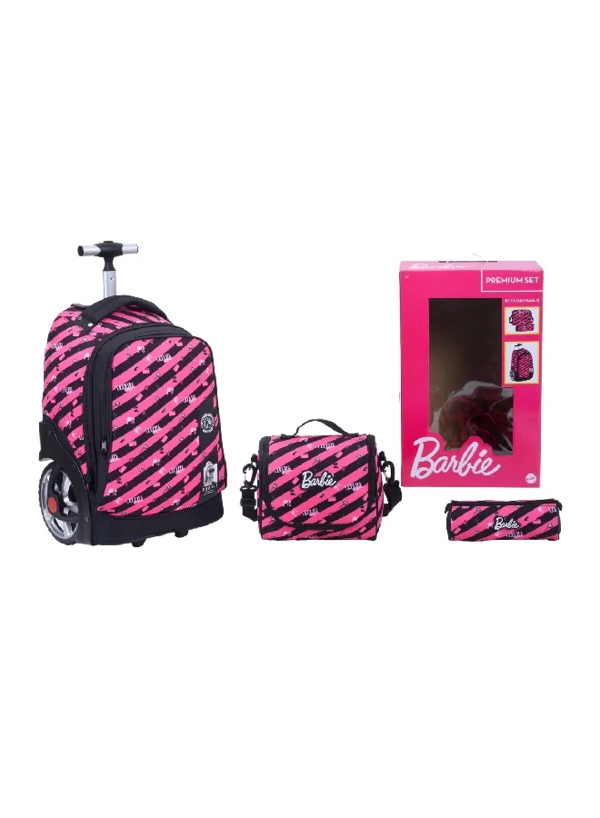 MARVEL 3-Piece Barbie Printed Big Wheels Trolley Backpack Set Pink and Black 14 x 31 x 42 cm FK-3BW-2203